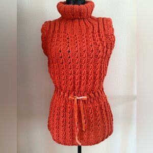 Bloom by H.S.D. Cozy Cable Knit Sleeveless Turtleneck Vest in Rust Size Large